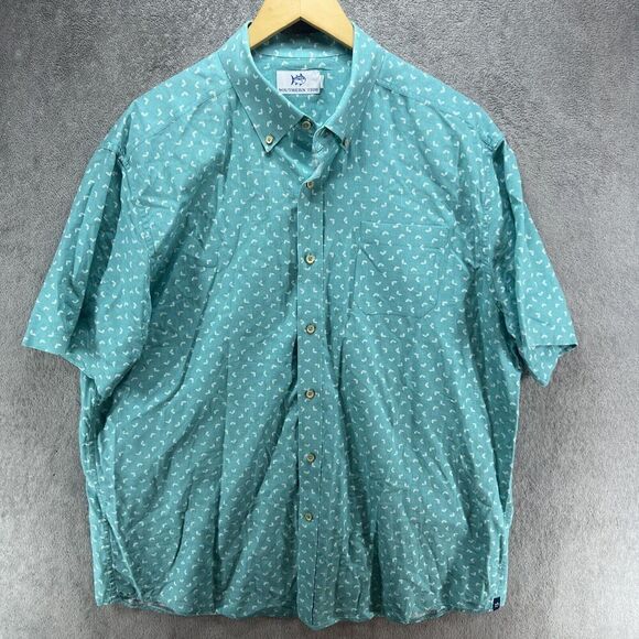 Southern Tide Mens Shirt‎ Sz XL Fish Toss Short Sleeve Linen Blend Tidal Wave - Picture 1 of 6
